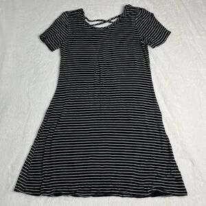 Olivia Rae size L black white striped soft knit dress criss-cross back straps